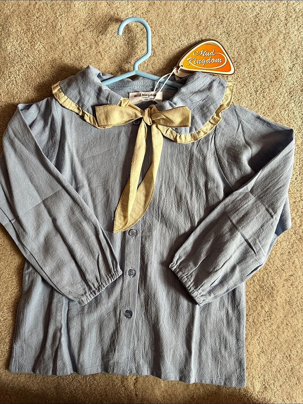 Mud Kingdom Girls Gray Blouse with Yellow Collar